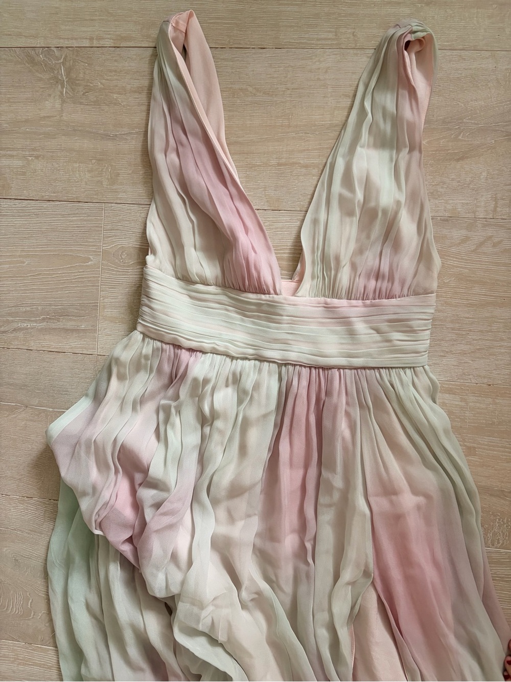 LoveShackFancy Pink and Mint Ombre V-Neck Chiffon Maxi Dress - Picture 6 of 7